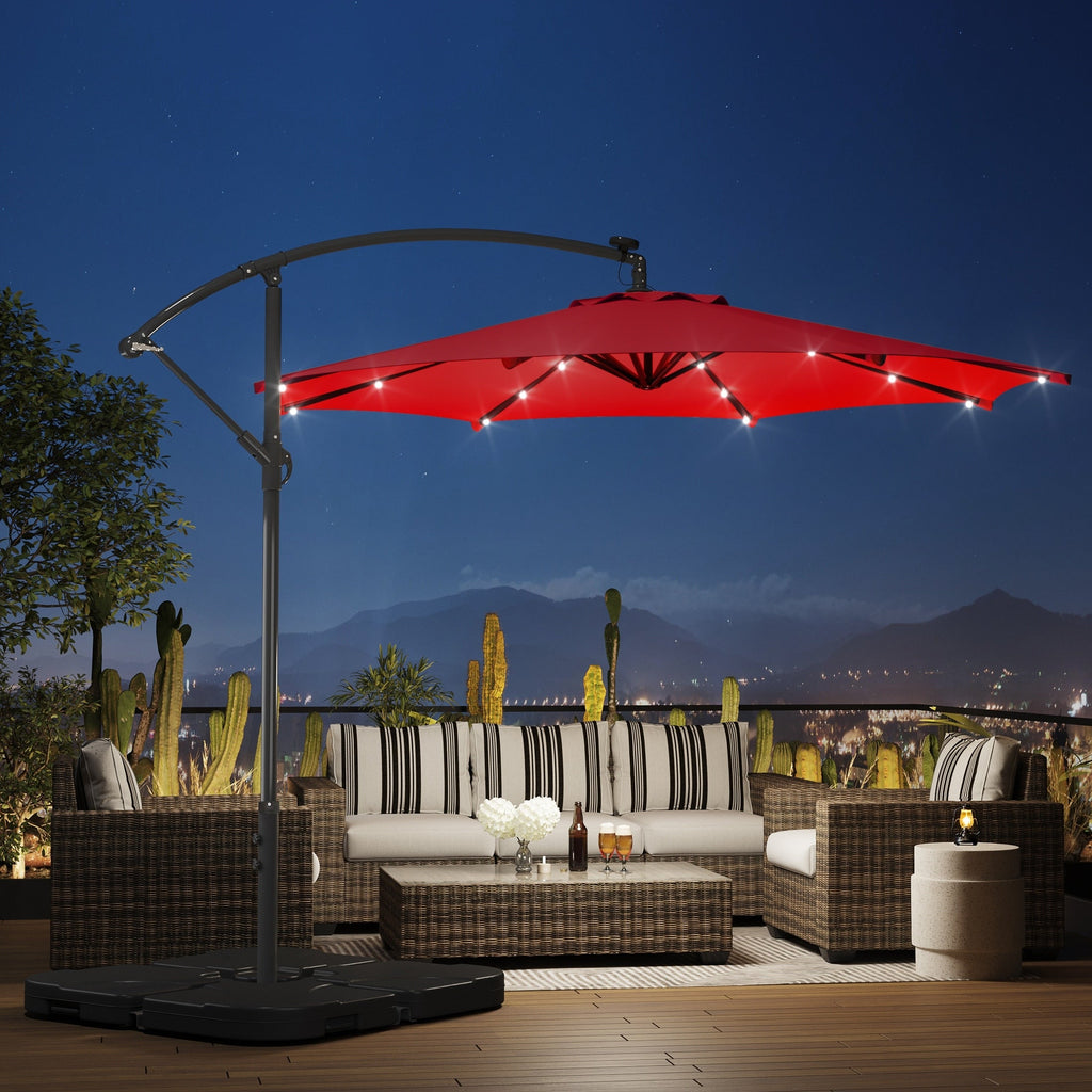 Parasol de terrasse éclairé à énergie solaire de 3 m avec pied