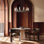 Lustre à 12 lumières en forme de roue de chariot, style moderne du milieu du siècle, en verre transparent, doré/noir, grand modèle