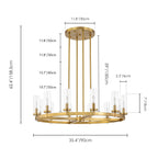 Lustre à 12 lumières en forme de roue de chariot, style moderne du milieu du siècle, en verre transparent, doré/noir, grand modèle