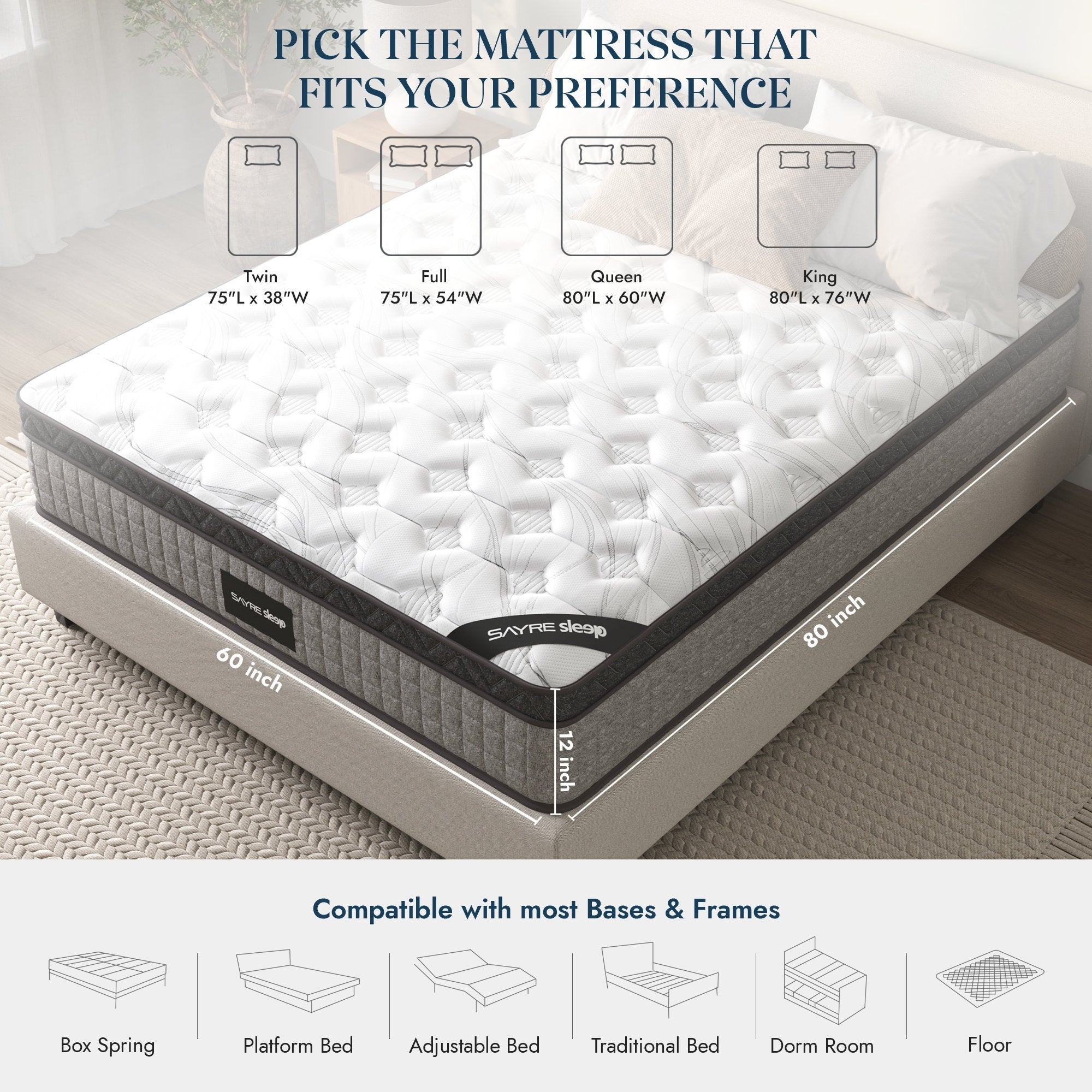 Assemblé aux États-Unis - Matelas hybride 12 Diamond à ressorts ensachés et mousse à mémoire de forme Cool Gel