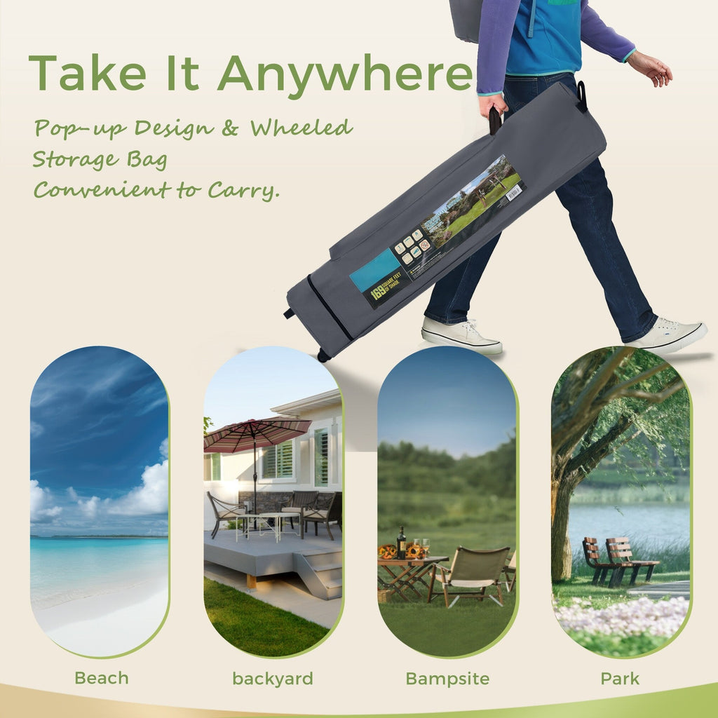 Gazebo de jardin renforcé escamotable avec rideau d'angle élégant - 13 x 13 pi