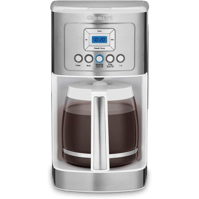 Cafetière Perfectemp 14 tasses avec carafe en verre, programmable, réglage de l'intensité de l'infusion, réglage de 1 à 4 tasses, blanche