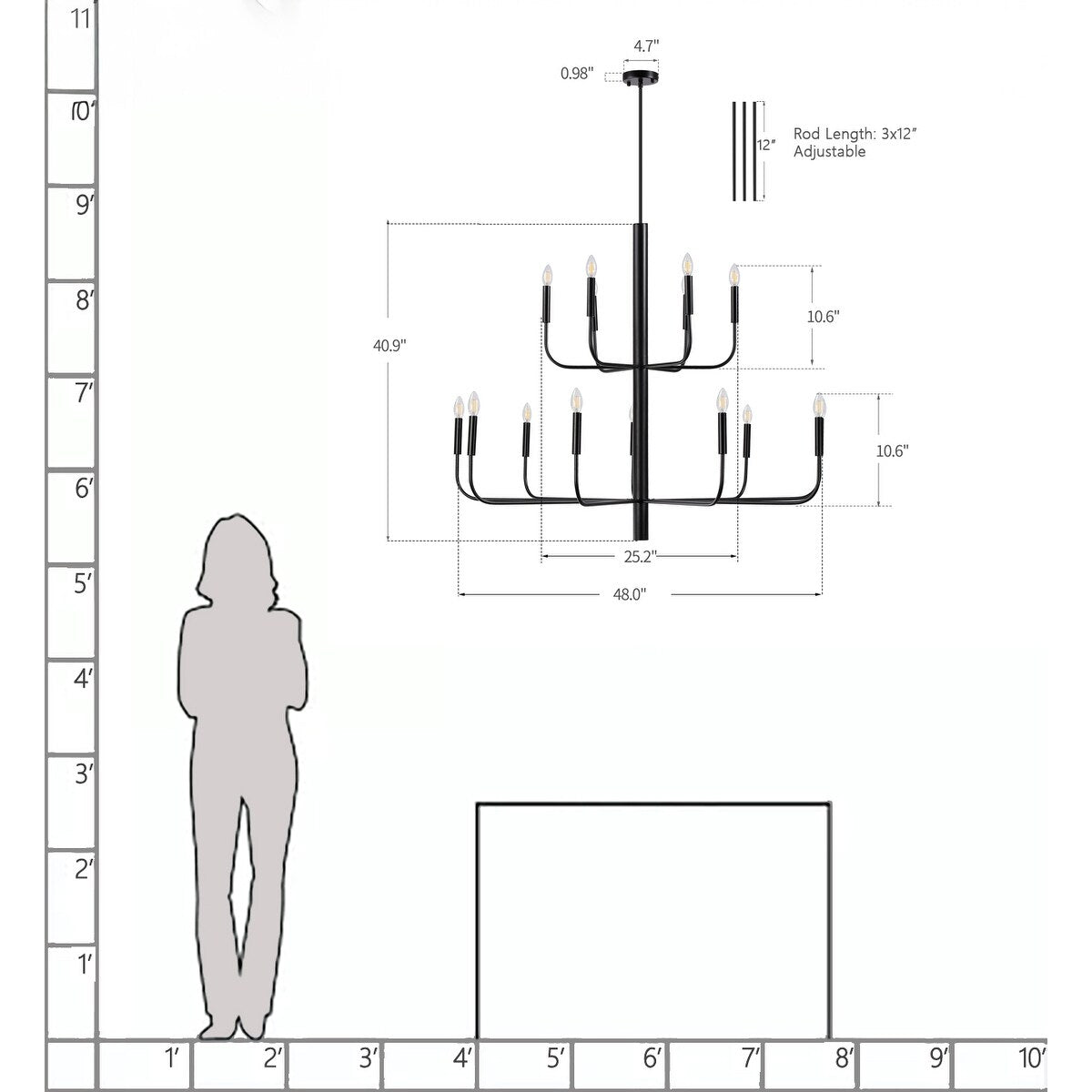 Lustre chandelier minimaliste à 15 lumières, 2 niveaux, design ancien - 48