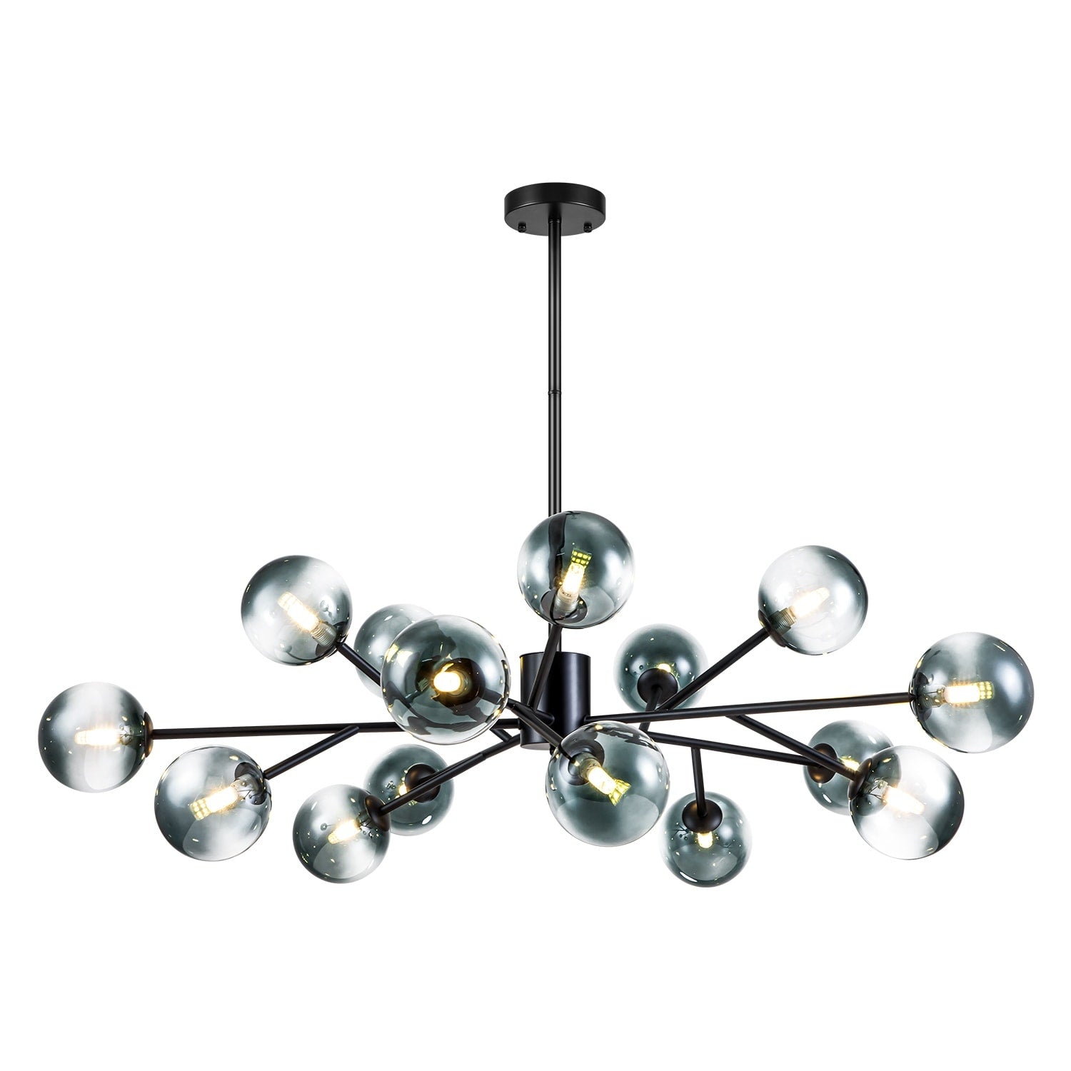 Lustre linéaire moderne à 15 lumières pour îlot de cuisine Sputnik avec branches en verre et bulles