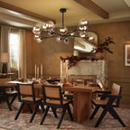 Lustre linéaire moderne à 15 lumières pour îlot de cuisine Sputnik avec branches en verre et bulles