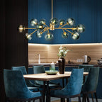 Lustre linéaire moderne à 15 lumières pour îlot de cuisine Sputnik avec branches en verre et bulles