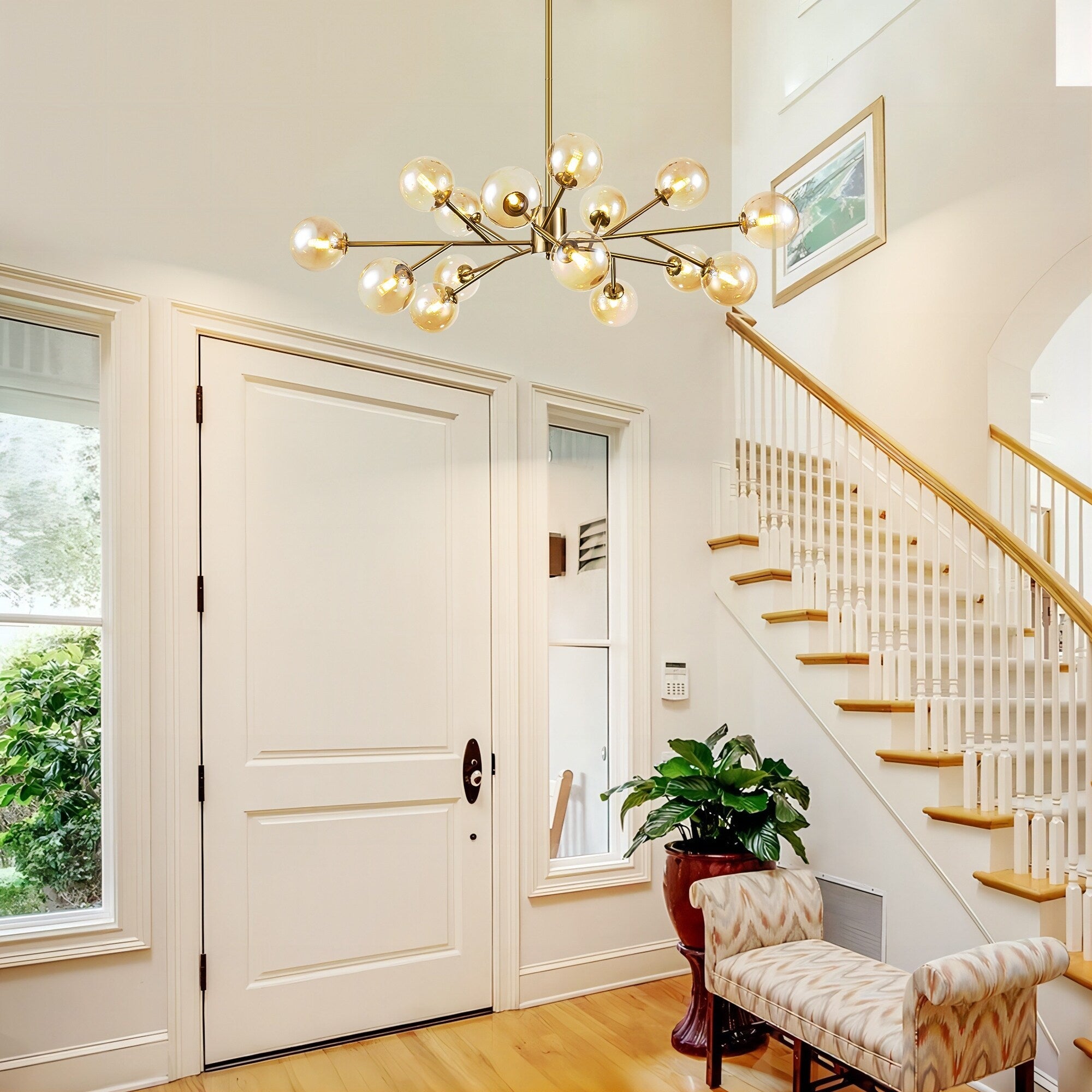 Lustre linéaire moderne à 15 lumières pour îlot de cuisine Sputnik avec branches en verre et bulles