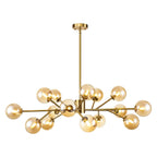 Lustre linéaire moderne à 15 lumières pour îlot de cuisine Sputnik avec branches en verre et bulles