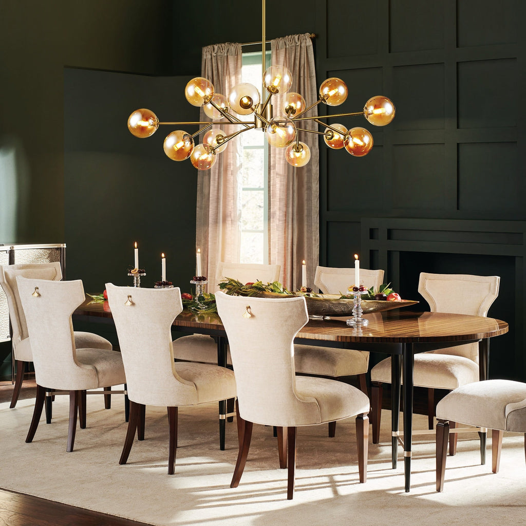 Lustre linéaire moderne à 15 lumières pour îlot de cuisine Sputnik avec branches en verre et bulles