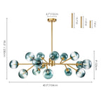 Lustre linéaire moderne à 15 lumières pour îlot de cuisine Sputnik avec branches en verre et bulles