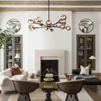 Lustre linéaire moderne à 15 lumières pour îlot de cuisine Sputnik avec branches en verre et bulles