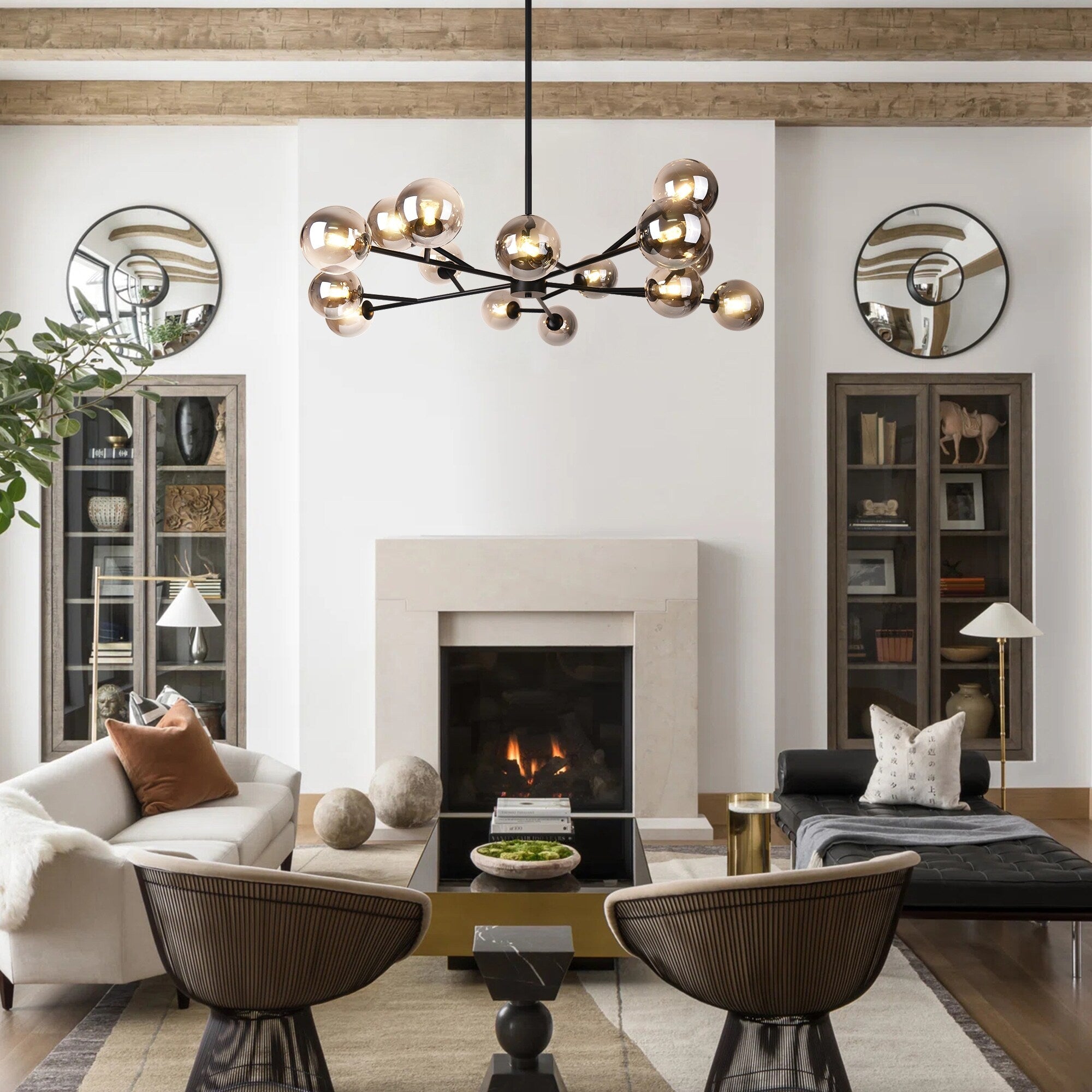 Lustre linéaire moderne à 15 lumières pour îlot de cuisine Sputnik avec branches en verre et bulles