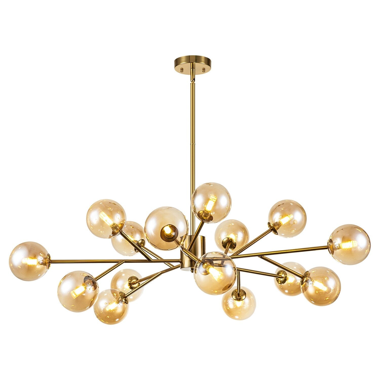 Lustre linéaire moderne à 15 lumières pour îlot de cuisine Sputnik avec branches en verre et bulles