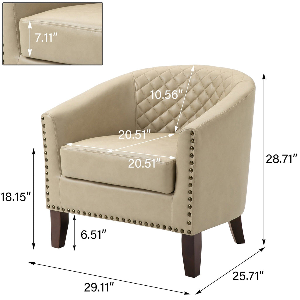 Lot de 2 chaises d'appoint tonneau en cuir vegan de 29 W avec garniture cloutée