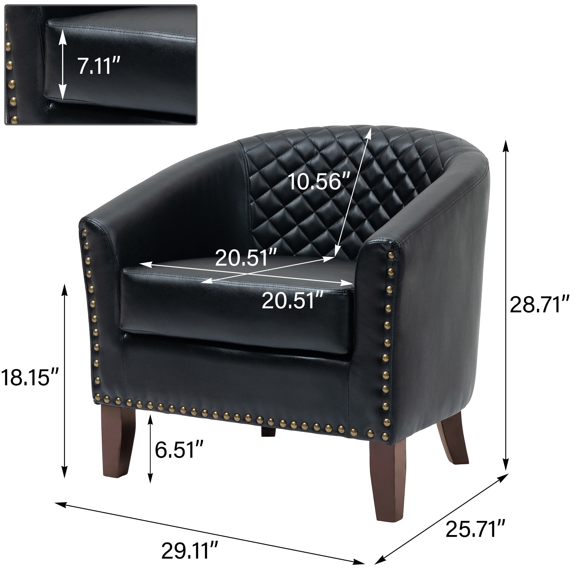 Lot de 2 chaises d'appoint tonneau en cuir vegan de 29 W avec garniture cloutée