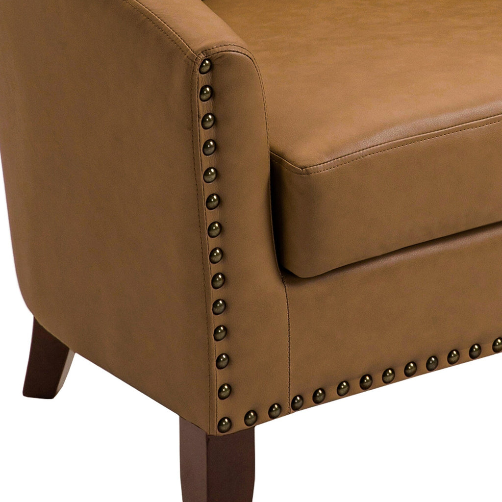 Lot de 2 chaises d'appoint tonneau en cuir vegan de 29 W avec garniture cloutée