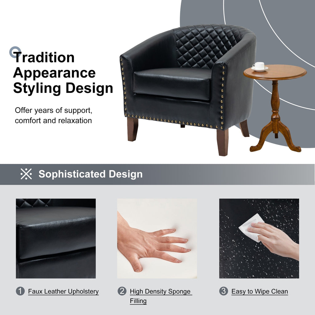 Lot de 2 chaises d'appoint tonneau en cuir vegan de 29 W avec garniture cloutée