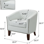 Lot de 2 chaises d'appoint tonneau en cuir vegan de 29 W avec garniture cloutée