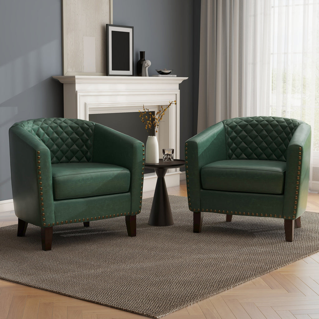 Lot de 2 chaises d'appoint tonneau en cuir vegan de 29 W avec garniture cloutée