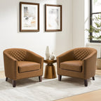 Lot de 2 chaises d'appoint tonneau en cuir vegan de 29 W avec garniture cloutée