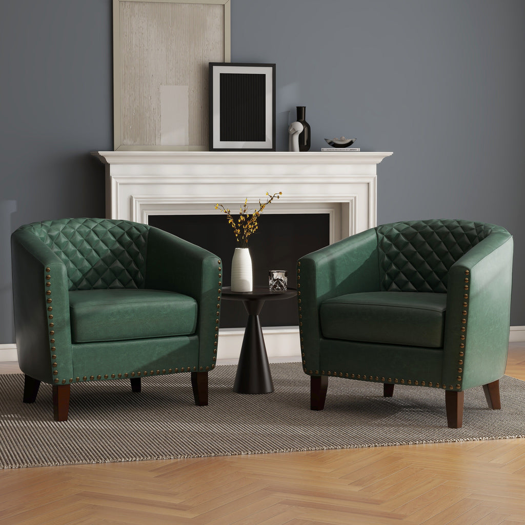 Lot de 2 chaises d'appoint tonneau en cuir vegan de 29 W avec garniture cloutée