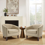 Lot de 2 chaises d'appoint tonneau en cuir vegan de 29 W avec garniture cloutée