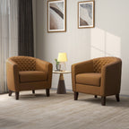 Lot de 2 chaises d'appoint tonneau en cuir vegan de 29 W avec garniture cloutée