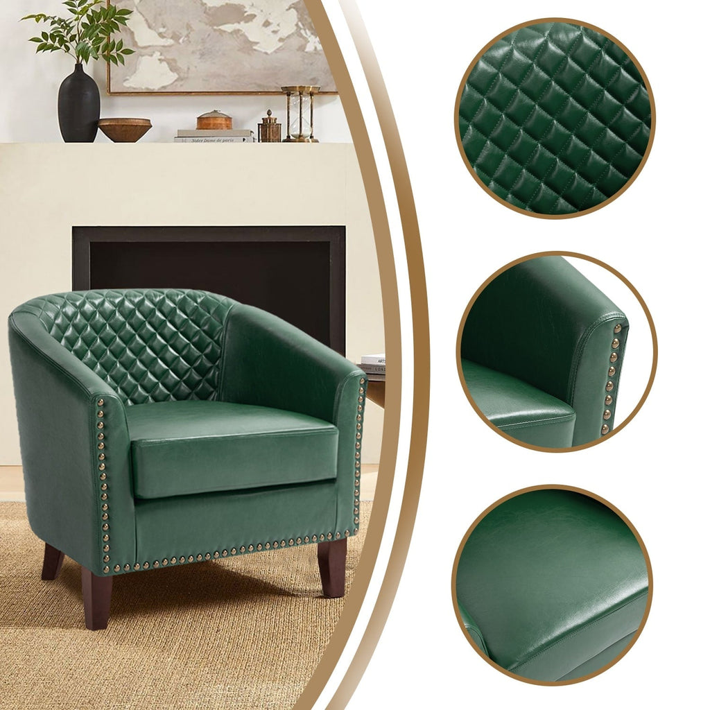 Lot de 2 chaises d'appoint tonneau en cuir vegan de 29 W avec garniture cloutée