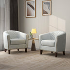 Lot de 2 chaises d'appoint tonneau en cuir vegan de 29 W avec garniture cloutée