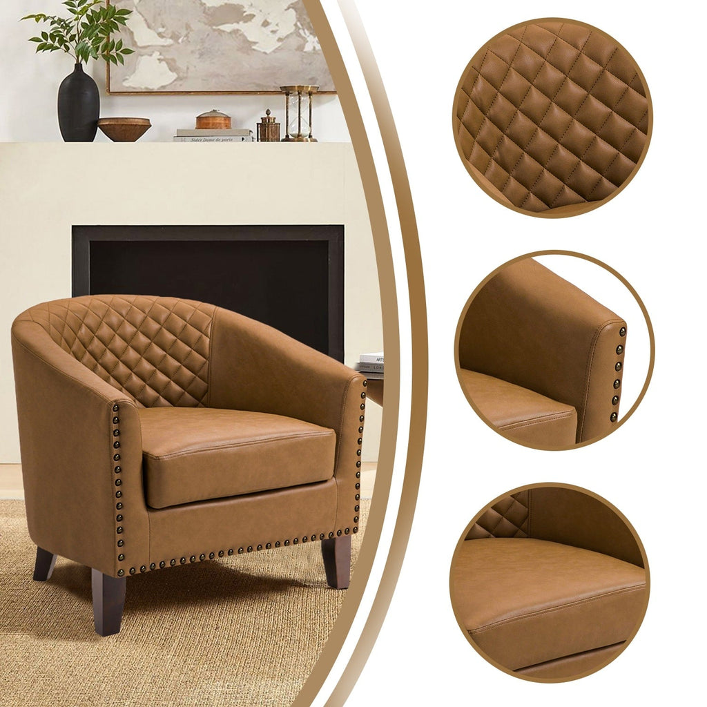 Lot de 2 chaises d'appoint tonneau en cuir vegan de 29 W avec garniture cloutée