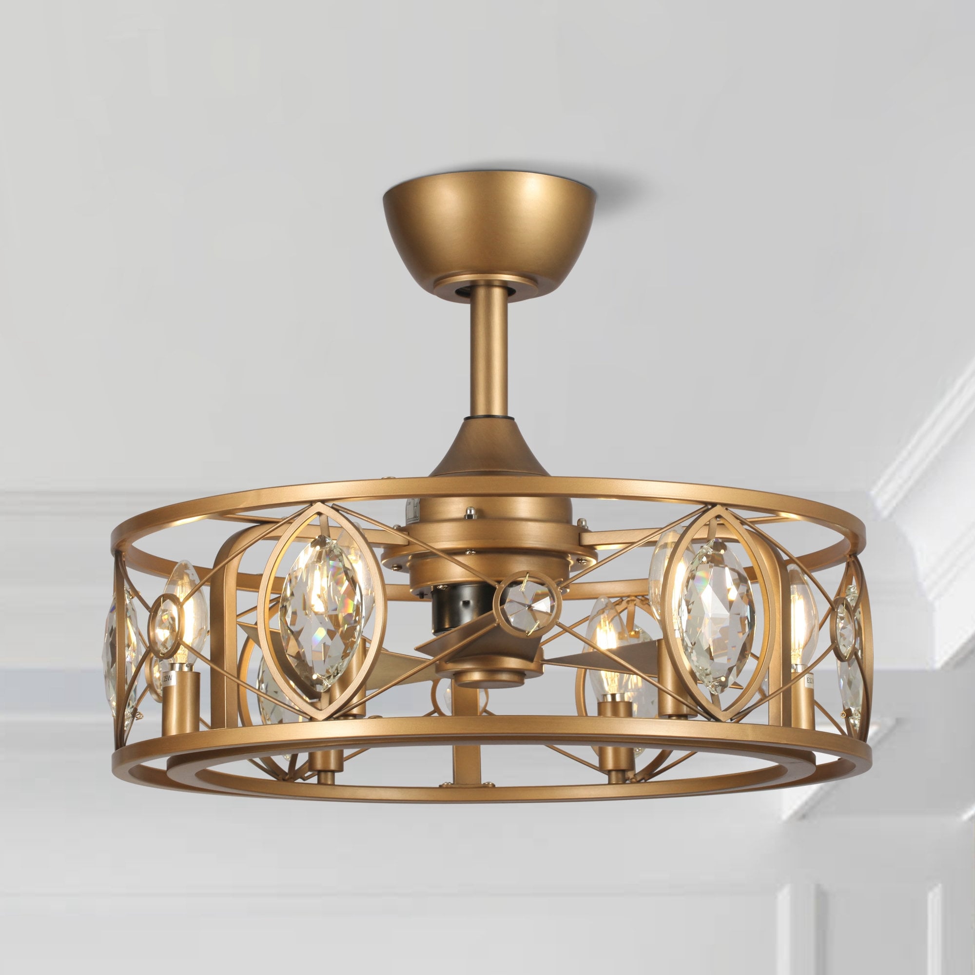 Lustre moderne en cristal avec ventilateur de plafond et télécommande
