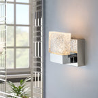 Applique murale à LED intégrée C Cattleya en acier inoxydable 3000 K avec abat-jour en verre artistique - Chrome