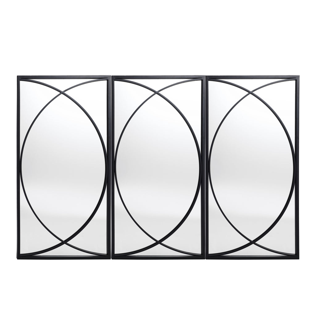 Ensemble de 3 miroirs muraux rectangulaires en métal noir - 31,9 H x 15,75 L x 0,75 P