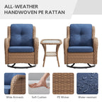 Fauteuil à bascule pivotant d'extérieur Gymojoy 3 pièces en osier avec coussin et table