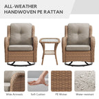 Fauteuil à bascule pivotant d'extérieur Gymojoy 3 pièces en osier avec coussin et table