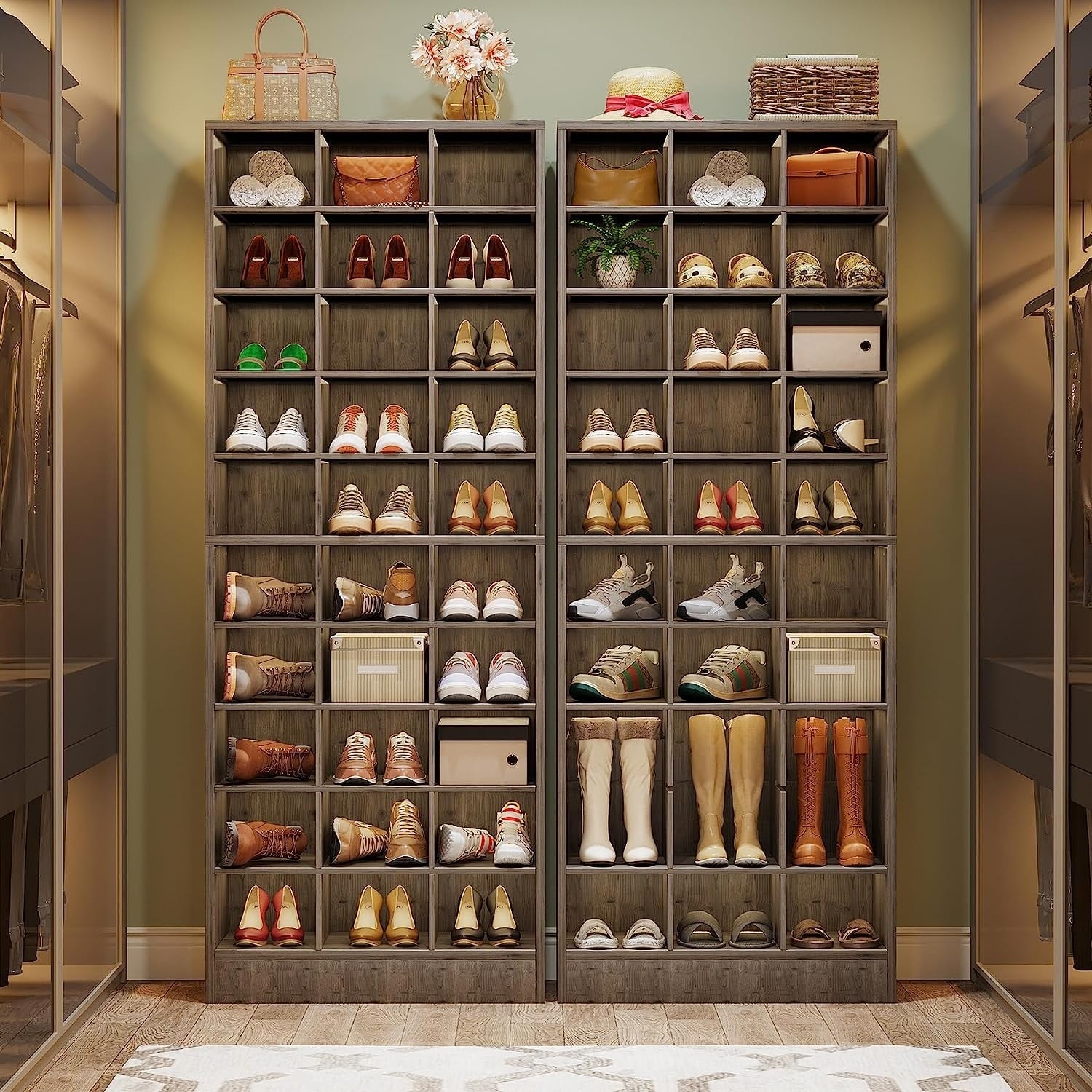 Meuble à chaussures haut 30 paires, 10 niveaux, en bois blanc, pour placard, entrée