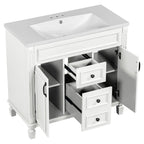 Meuble-lavabo moderne de 36 po avec lavabo supérieur et armoire à miroir, 2 portes et 2 tiroirs