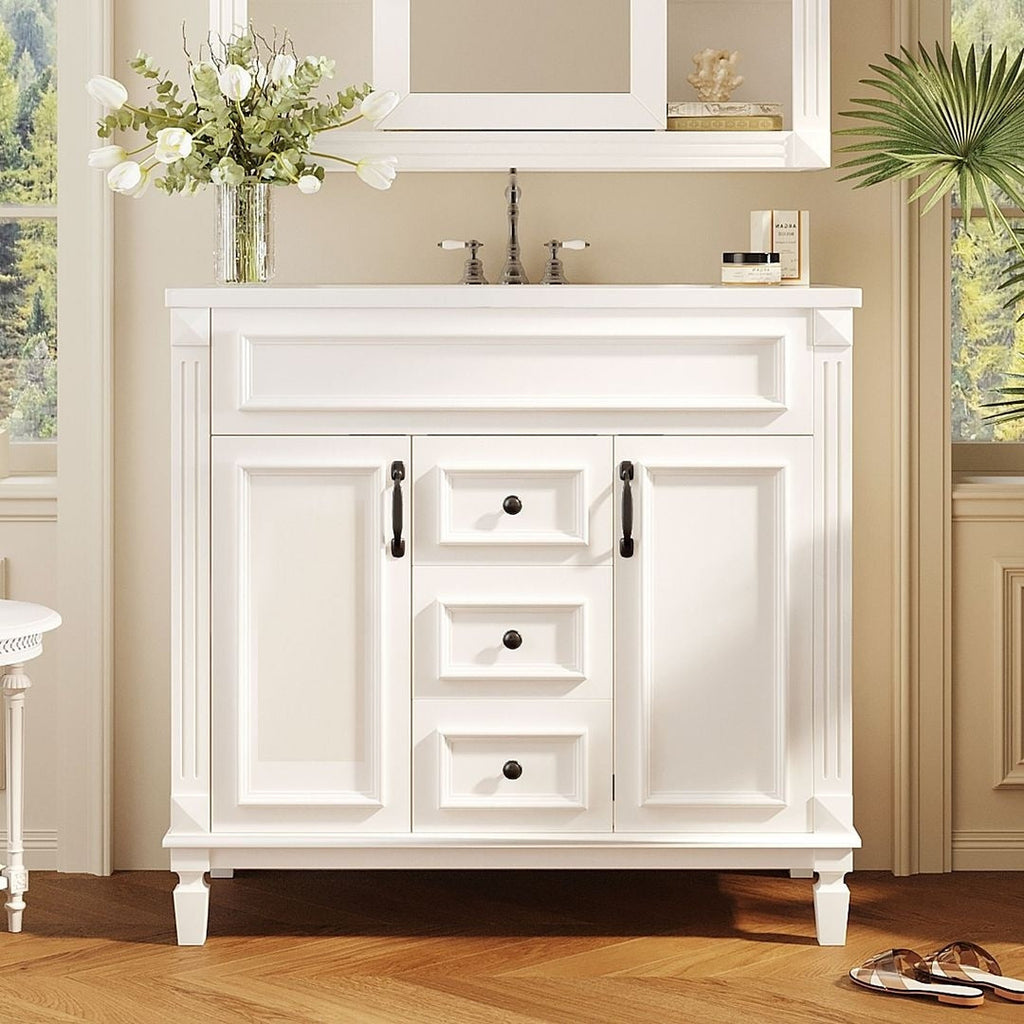 Meuble-lavabo moderne de 36 po avec lavabo supérieur et armoire à miroir, 2 portes et 2 tiroirs