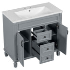 Meuble-lavabo moderne de 36 po avec lavabo supérieur et armoire à miroir, 2 portes et 2 tiroirs