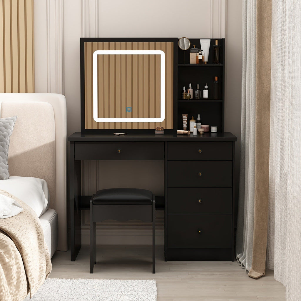 Ensemble de coiffeuse de maquillage de 39,4 po de large avec tabouret et miroir