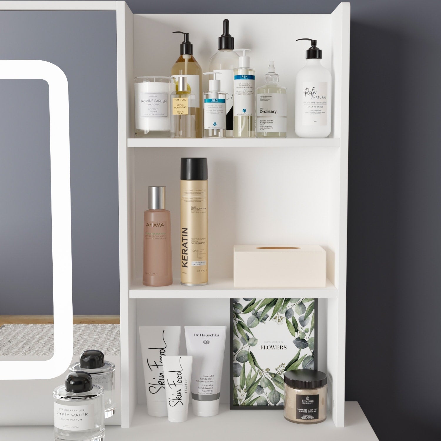 Ensemble de coiffeuse de maquillage de 39,4 po de largeur avec tabouret et miroir