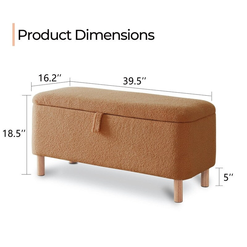 Banc ottoman de rangement en sherpa blanc cassé, repose-pieds, pour salon, chambre à coucher, pieds en bois
