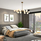 Lustre linéaire moderne du milieu du siècle de 40 po, suspension Spoutnik à 16 ampoules en laiton doré avec globe en verre dépoli pour salle à manger