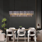 Lustre contemporain en cristal gris fumé et noir de 47 po, luminaire suspendu linéaire à deux niveaux pour îlot de cuisine et salle à manger