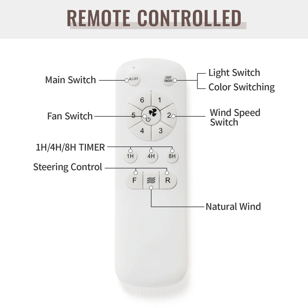 Ventilateur de plafond à LED intégré 48 et 52 pouces avec lumière et télécommande, moteur CC réversible