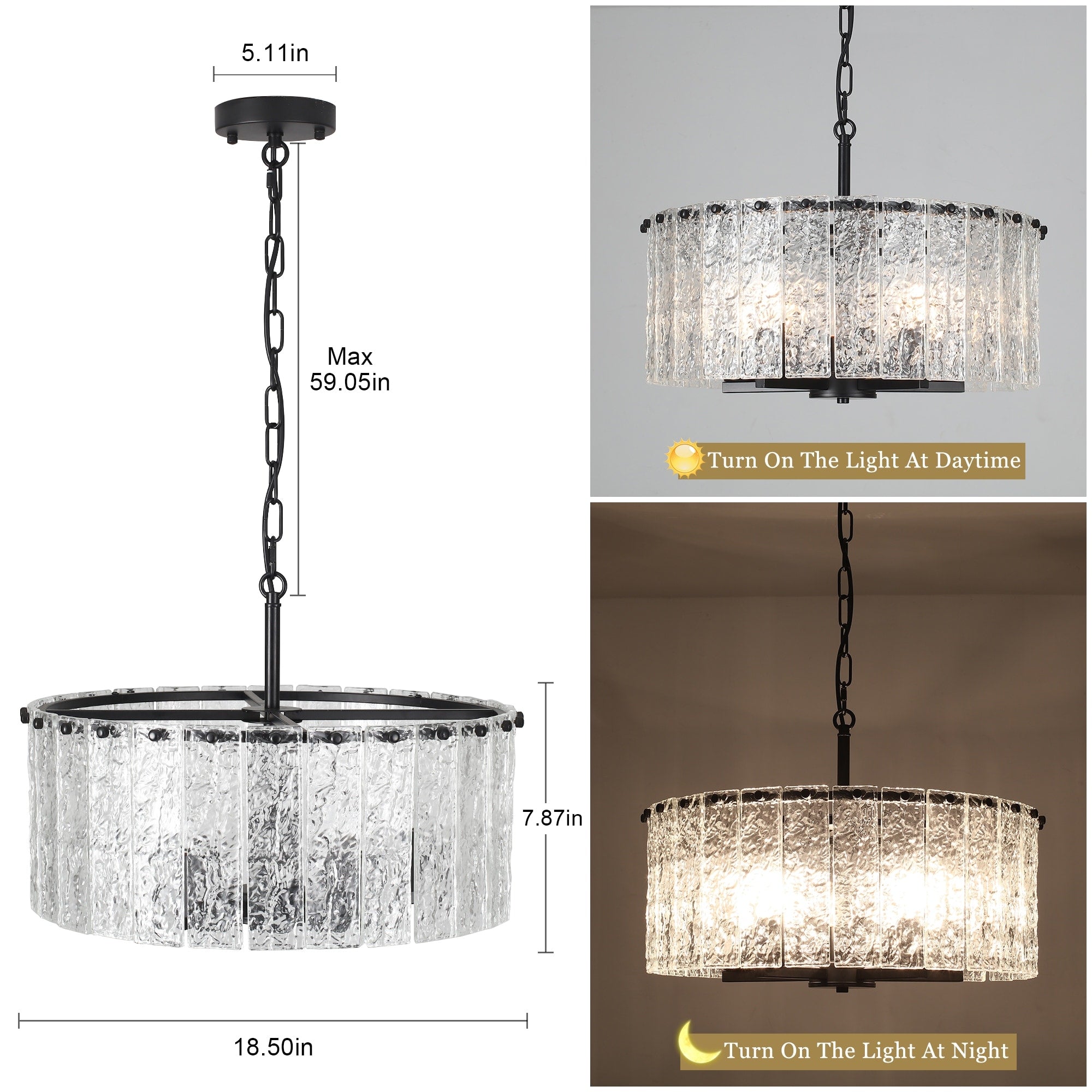 Lustre tambour rond moderne à 5 lumières, lustre semi-encastré classique, suspension pour îlot de cuisine et salle à manger