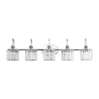 Luminaires de salle de bain en cristal à 5 ​​lumières, style glamour, linéaires et à intensité variable, avec abat-jour cylindrique en cristal