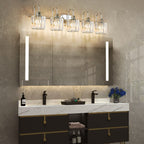 Luminaires de salle de bain en cristal à 5 ​​lumières, style glamour, linéaires et à intensité variable, avec abat-jour cylindrique en cristal