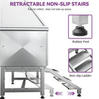 Baignoire de toilettage réglable en acier inoxydable de 50 po de largeur avec rampe et marches