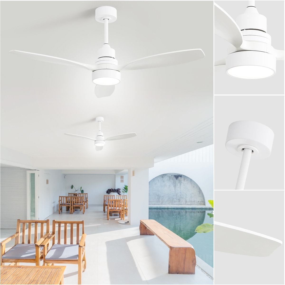 Ventilateur de plafond à LED intégré 48 et 52 pouces avec lumière et télécommande, moteur CC réversible